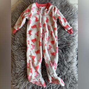 Cozy Pink Bunny Print Fleece Baby One-Piece